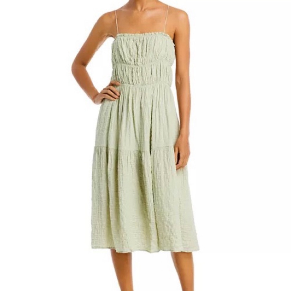 Line + dot sage green crinkly summer midi dress size small